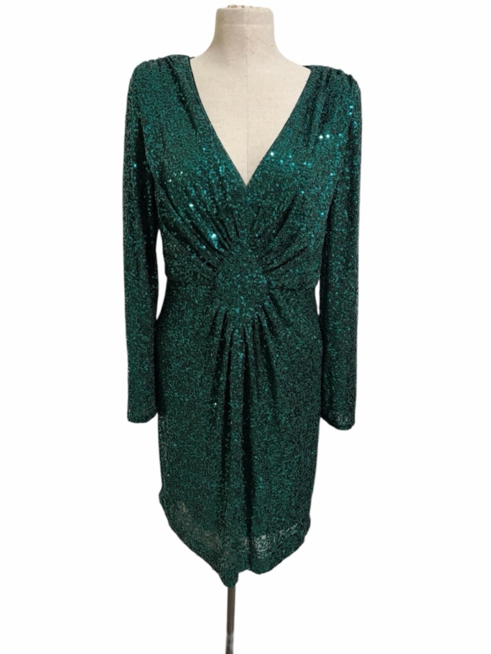Eliza J Emerald Green Sequin Twist Front Dress Formal Elegant Cocktail Size 14